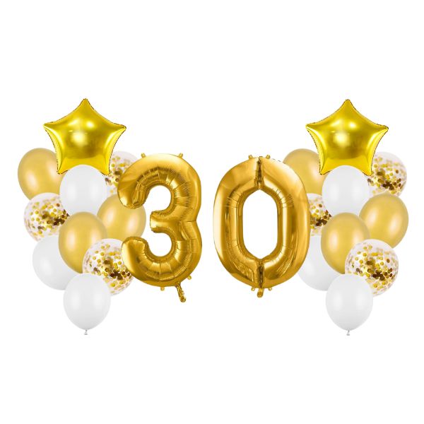 Balony na 30 urodziny złote 22 sztuki A11