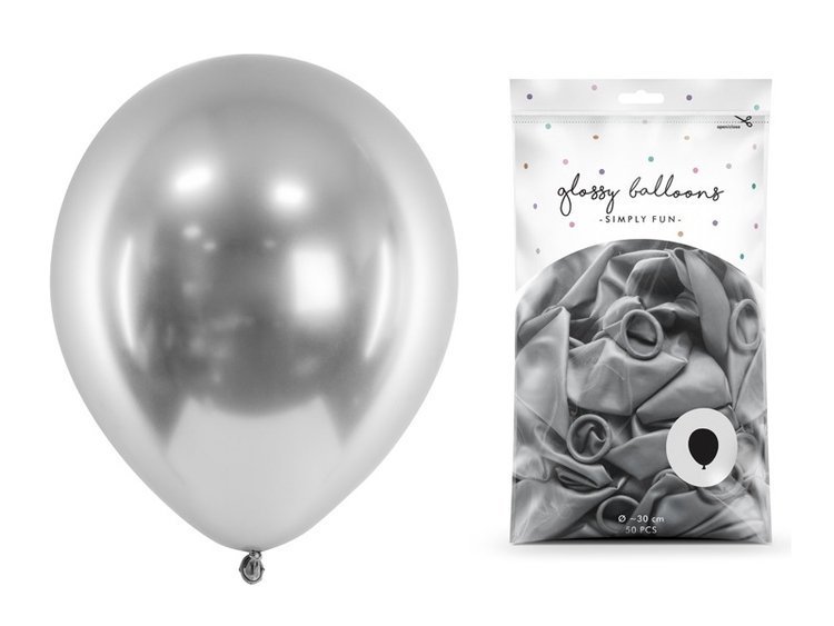 Balony glossy srebrne 27cm 50 sztuk CHB1-018-50x