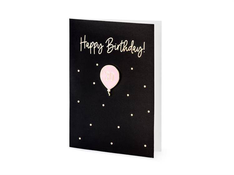 Kartka z pinem Happy Birthday na 30 urodziny + koperta 1szt KAR8-30