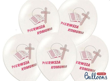 Balony komunijne Pierwsza Komunia białe 50 sztuk 
