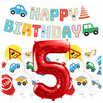 Balony na 5 urodziny Pojazdy Budowa baner Happy Birthday zestaw zes-AUTO18