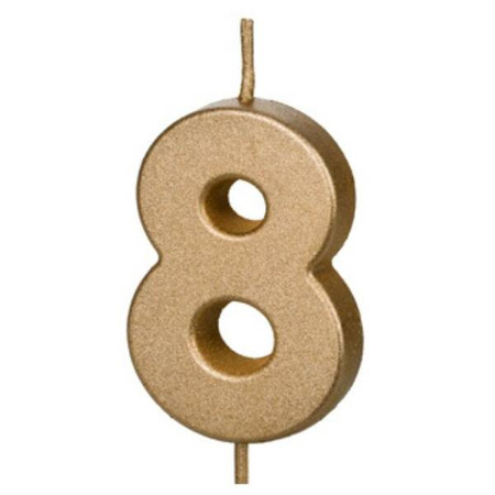 Świeczka na tort cyferka 8 złota urodziny 4,5cm Partydeco 1 sztuka SCU9-8