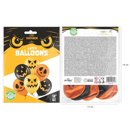 Balony na Halloween pomarańczowe czarne 30cm 6 sztuk 400643