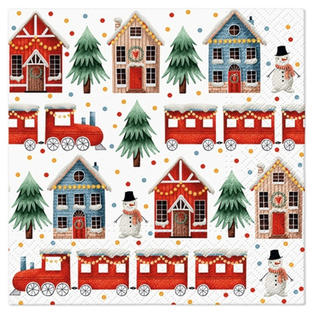 Serwetki świąteczne choinki domki pociąg 33 x 33 cm 20 sztuk SDL236600