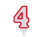 Świeczka na tort cyfra 4 czerwony kontur 8 cm 1 sztuka PF-SCC/4