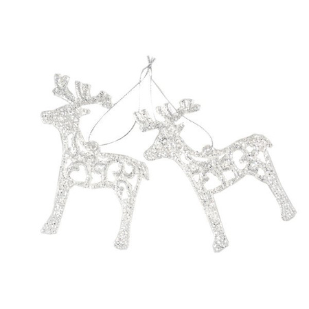 Zawieszki na choinkę Renifery srebrne brokatowe 11cm 2 sztuki BN0448
