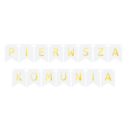 Baner komunijny Pierwsza Komunia flagi złote litery 16cm 1szt BAN-7