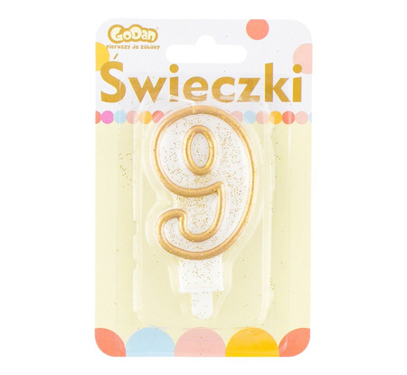 Świeczka na tort cyfra 9 złota brokatowa 1 sztuka PF-SCZK9