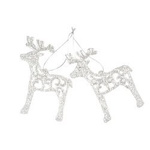 Zawieszki na choinkę Renifery srebrne brokatowe 11cm 2 sztuki BN0448