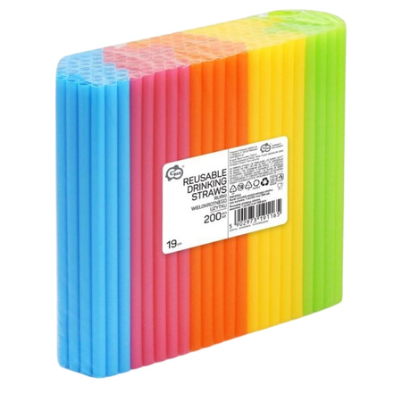 Słomki rurki plastikowe kolorowe wielokrotnego użytku 200 sztuk RW-KR02