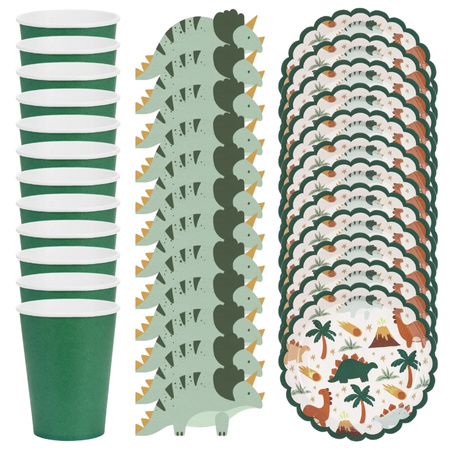 Kubeczki talerzyki serwetki Dinozaury papierowe zestaw dla 12 osób zes-DINO15