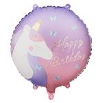 Balon foliowy Jednorożec z napisem Happy Birthday pastylka okrągły 35 cm 1 sztuka FB354