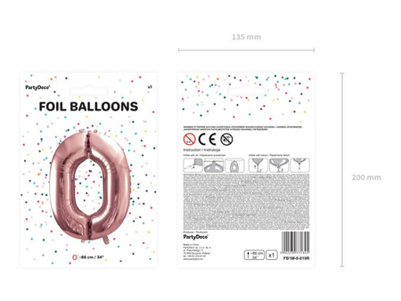 Balon foliowy cyferka 0 różowe złoto 86cm 1 sztuka FB1M-0-019R