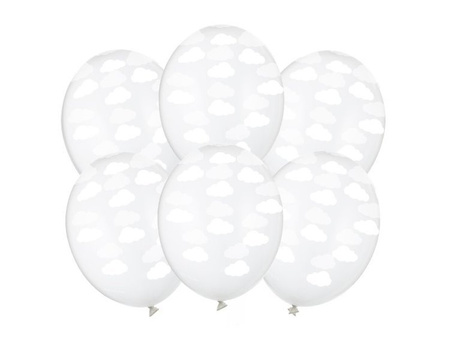 Balony przezroczyste w białe chmurki 30cm 6 sztuk SB14C-230-099-6