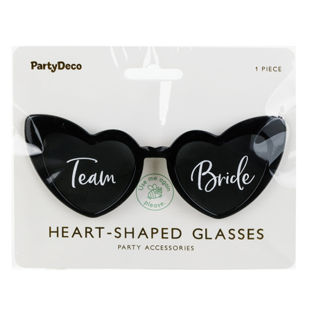 Okulary na Wieczór Panieński Team Bride serduszka czarne 1 sztuka OKR33