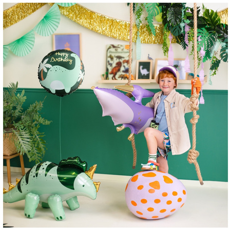 Balon foliowy Dinozaur Brontozaur z napisem Happy Birthday pastylka okrągły 35 cm 1 sztuka FB360