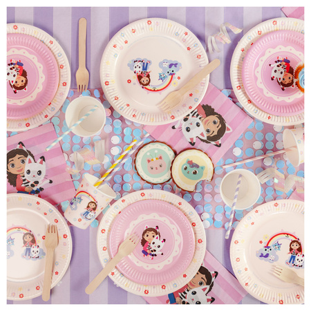 Talerzyki serwetki Koci Domek Gabi urodziny papierowe różowe dla 18 osób zes-GABI7