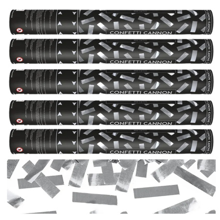 Tuby strzelające srebrne konfetti 40cm 5 sztuk TUKM40-018-5x