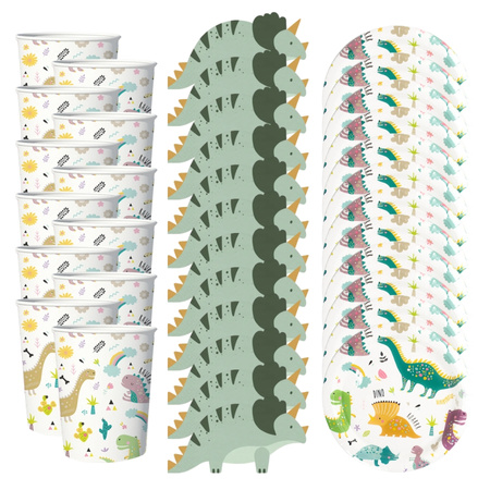 Kubeczki talerzyki serwetki papierowe Dinozaury urodziny zestaw dla 12 osób zes-DINO19