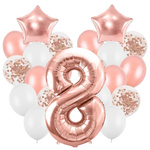 Balony na 8 urodziny różowe złoto zestaw 21 sztuk A28