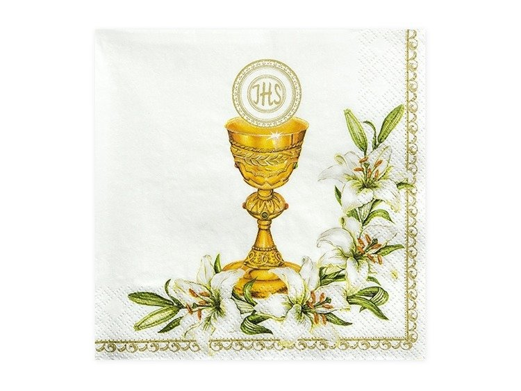 Serwetki komunijne białe Kielich IHS 33x33cm 240 sztuk 12 paczek SP33-7-KARTON