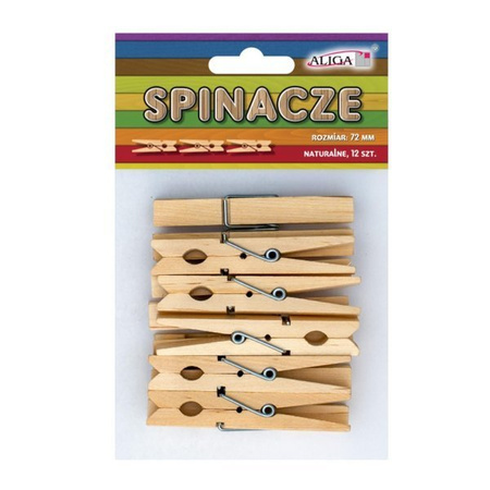 Mini klamerki spinacze dekoracyjne naturalne 72mm 12 sztuk SPIN-0561