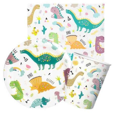 Kubeczki talerzyki serwetki papierowe Dinozaury urodziny zestaw dla 12 osób zes-DINO18