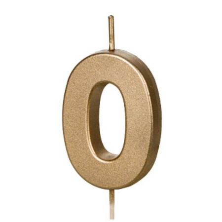Świeczka na tort cyferka 0 złota urodziny 4,5cm Partydeco 1 sztuka SCU9-0