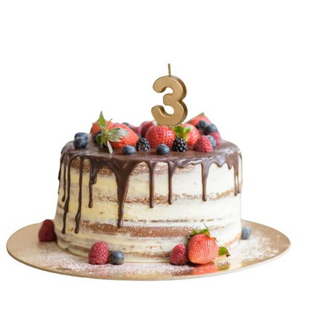 Świeczka na tort cyferka 3 złota urodziny 4,5cm Partydeco 1 sztuka SCU9-3
