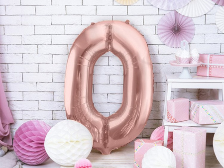 Balon foliowy cyferka 0 różowe złoto 86cm 1 sztuka FB1M-0-019R