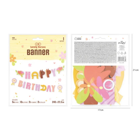 Baner urodzinowy girlanda napis Happy Birthday Koniki 245 x 22,5cm 1 sztuka 151730