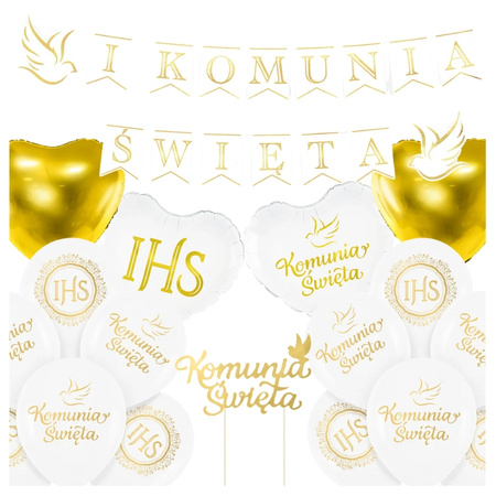 Zestaw balonów i dekoracji na Pierwszą Komunię Świętą 18 elementów zes-KOMUNIA6