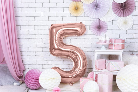 Balon foliowy cyferka 5 różowe złoto 86cm 1 sztuka FB1M-5-019R