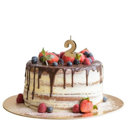 Świeczka na tort cyferka 2 złota urodziny 4,5cm Partydeco 1 sztuka SCU9-2