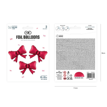 Balony foliowe kokardki czerwone 55 x 42 cm 3 sztuki 166574