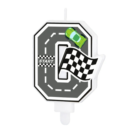 Świeczka na tort cyfra 0 Wyścigówki Race On 1 sztuka 169032