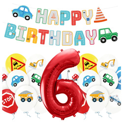 Balony na 6 urodziny Pojazdy Budowa baner Happy Birthday zestaw zes-AUTO19
