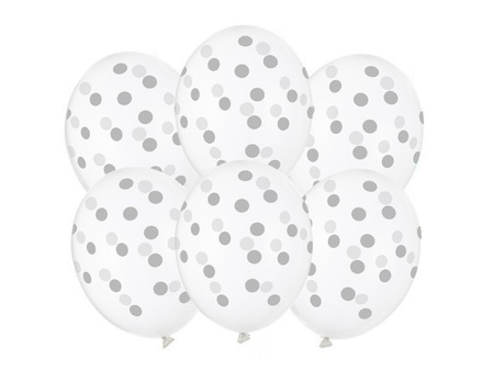 Balony w srebrne kropki przezroczyste 30cm 6 sztuk SB14C-223-099S-6