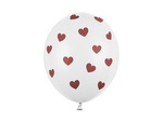 Balony białe w czerwone serduszka 30cm 50 sztuk SB14P-228-008-50x