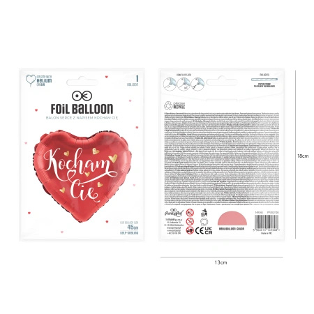 Balon foliowy serce Kocham Cię na Walentynki 45cm 1 sztuka 149348