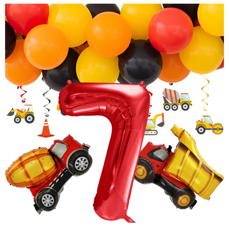 Zestaw na 7 urodziny balony budowa betoniarka wywrotka zes-BUD17