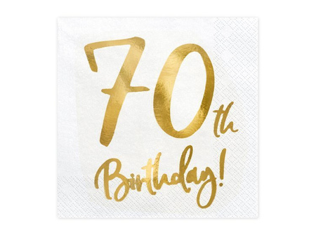 Serwetki na 70 urodziny białe złoty nadruk 33x33cm papierowe 20 sztuk SP33-77-70-008