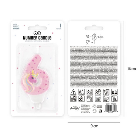 Świeczka na tort cyfra 6 Jednorożec 1 sztuka 138069