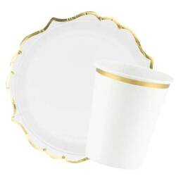 Kubeczki talerzyki papierowe urodzinowe białe zestaw ZES-UN11