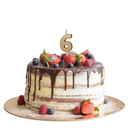 Świeczka na tort cyferka 6 złota urodziny 4,5cm Partydeco 1 sztuka SCU9-6