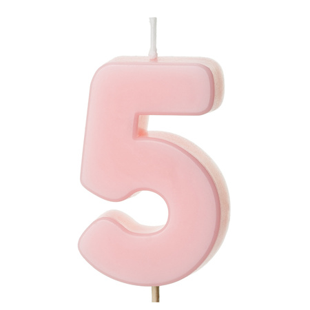 Świeczka na tort cyferka 5 różowa pastelowa jasna 5,5cm 1 sztuka SCU10-5-081J