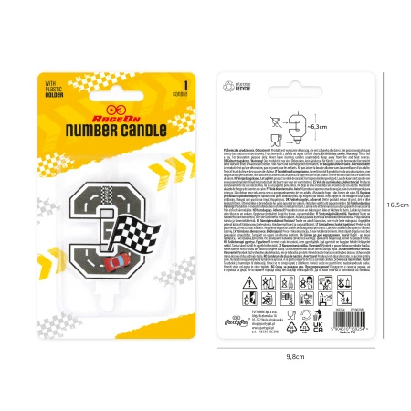Świeczka na tort cyfra 3 Wyścigówki Race On 1 sztuka 169254