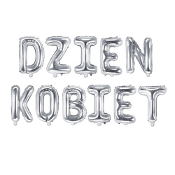 Balony DZIEN KOBIET napis foliowe srebrne 35cm FB2M-DZIEN-KOBIET-018
