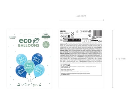 Balony Eco 26cm Happy Birthday niebieskie 5 sztuk  ECO26P-201-001-5x