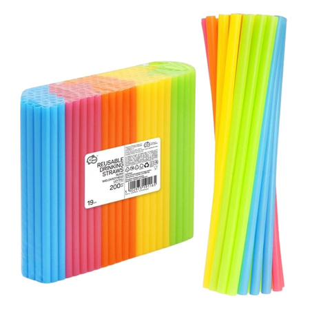 Słomki rurki plastikowe kolorowe wielokrotnego użytku 200 sztuk RW-KR02